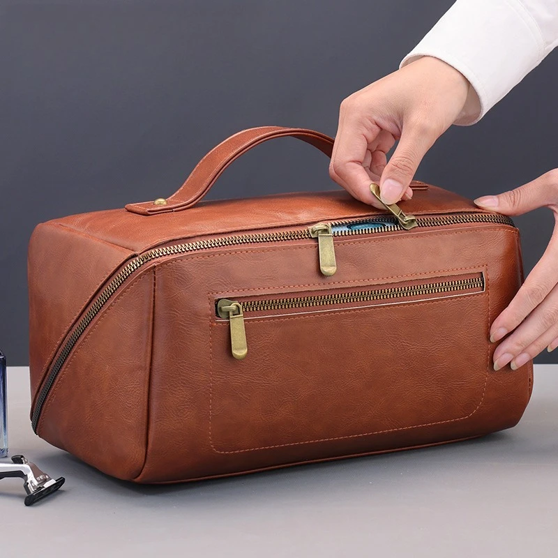 Mens Grooming Travel Kit - Makeup Bag Vintage PU Travel Organizer